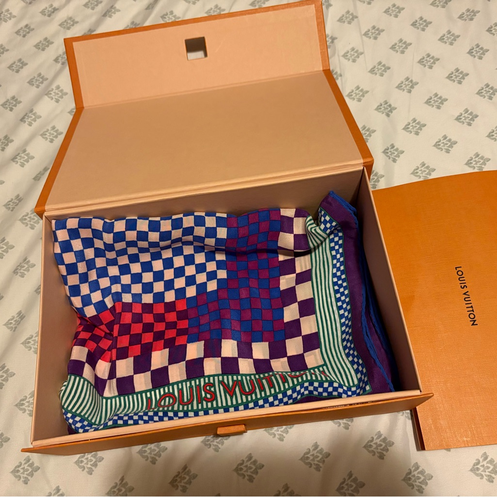 Louis Vuitton Red And Blue Checkered Pocket Square